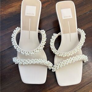 Dolce Vita Pearl-Embellished Cream Slide Mules